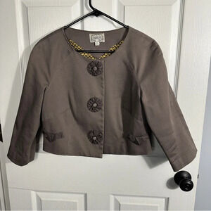 Baraschi for Anthropologie cropped taupe jacket, size 12, fall, scandigirl